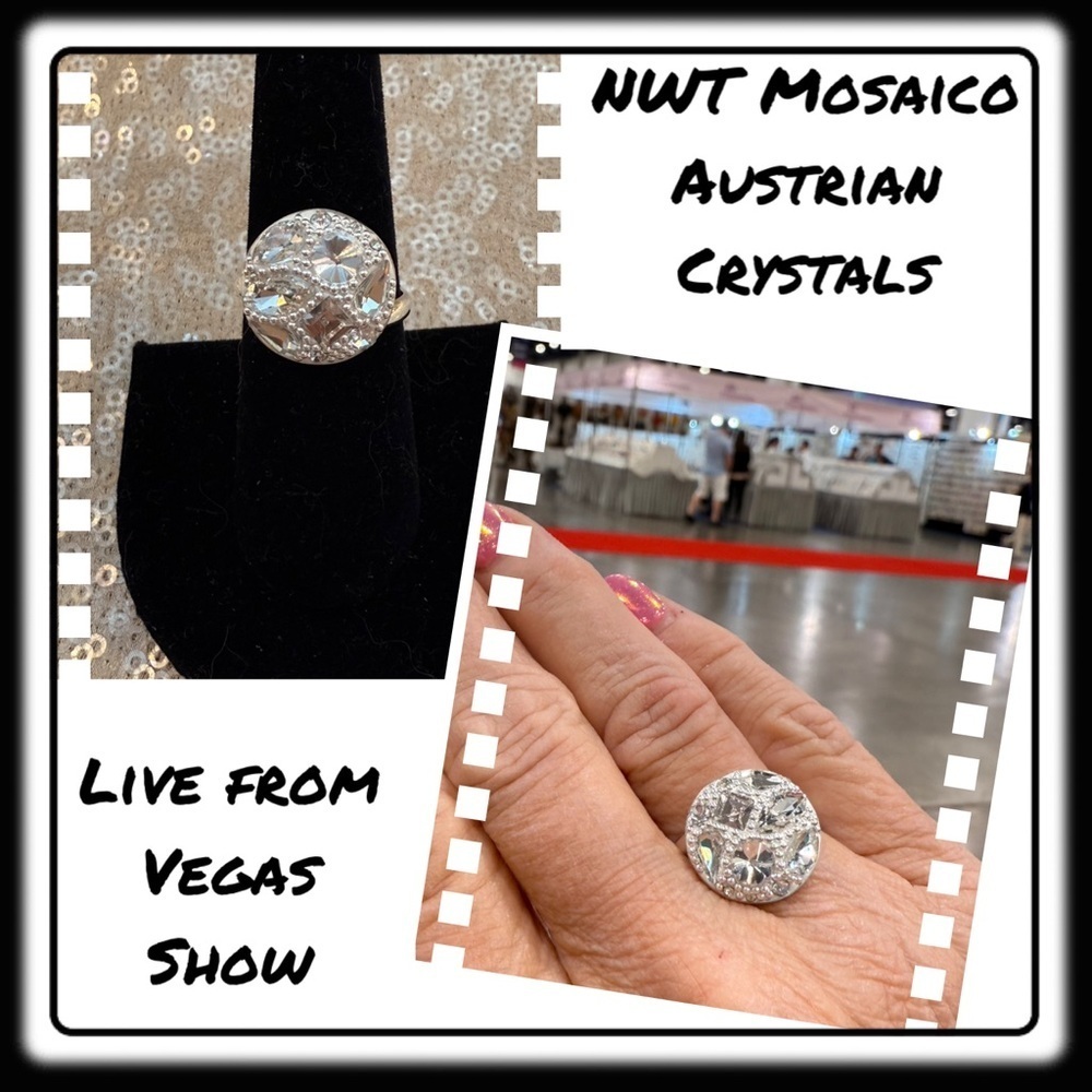 NWT Gorgeous Austrian Crystal / 925 Silver Adjustable ring from Mosaico
